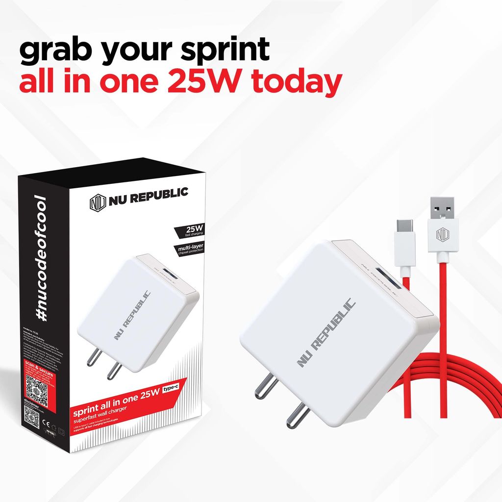 Sprint All In One 25W 5A Fast Charging Adapter with Cable (USB To Type-C)