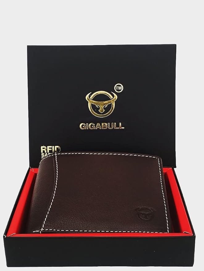 GIGABULL RFID Blocking Genuine Leather Bifold Wallet for Men with Gift Box