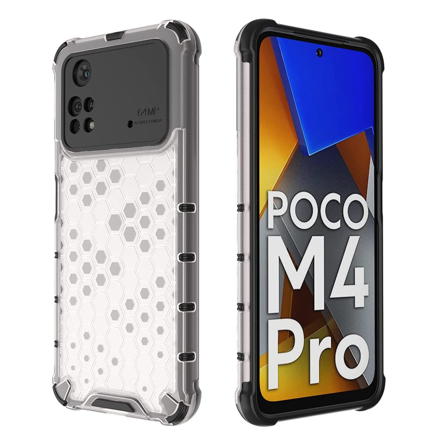 Faircost Hybrid Shockproof Back Cover for Poco M4 Pro 4G Hard Outside Soft Inside- (Polycabonate::Transparent)