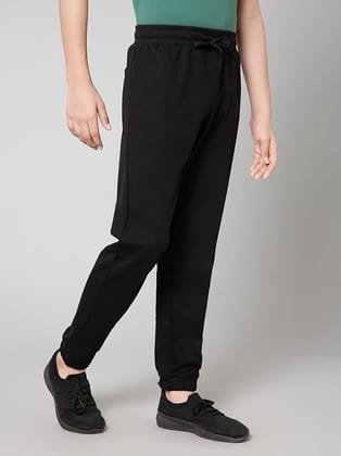  Boys Black Solid Cotton Blend Casual Track Pants