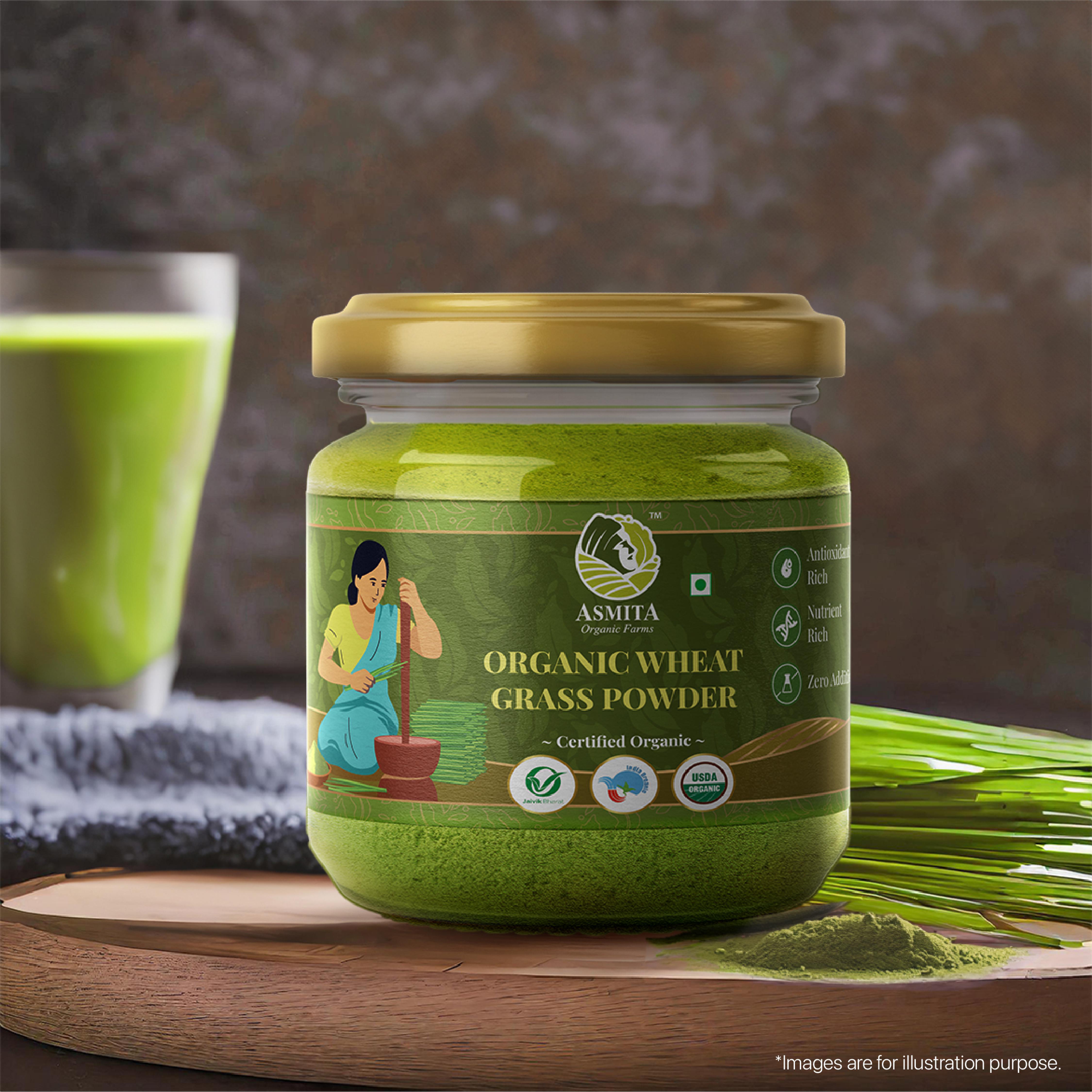 Asmita Organic Farms Wheat Grass Powder 100g USDA Certified Organic Natural Energy Booster Supports Immunity, Detox, and Digestion Superfood Powder for Smoothies & Juices