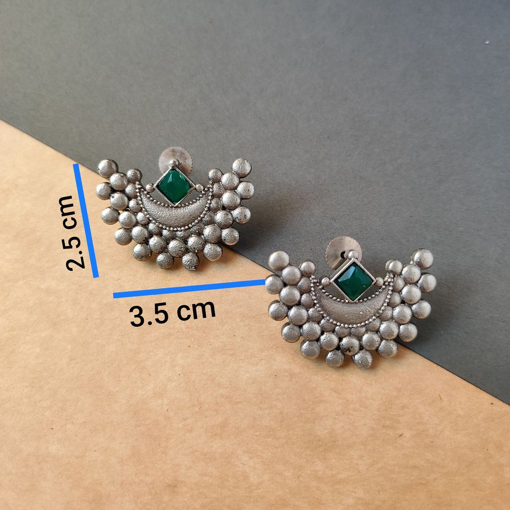 Sophisticated Women Antique Silver Look Alike Oxidised Brass Made Half Moon Stud Earrings For Wo