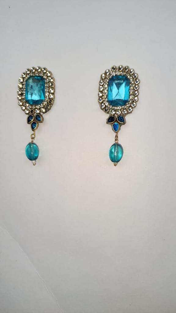 oxidized silver earrings with square mint green stones and pearl drops - Earrings | Buy online on ZillyBuy