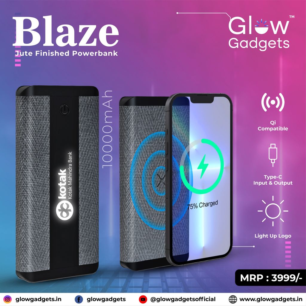 Glow Gadgets Blaze 10000 mAh Jute Finished Powerbank