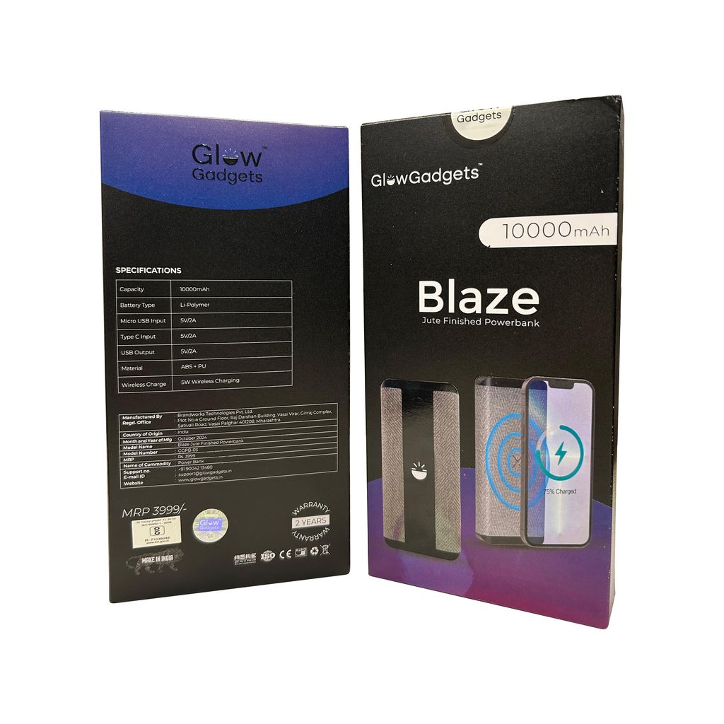 Glow Gadgets Blaze 10000 mAh Jute Finished Powerbank