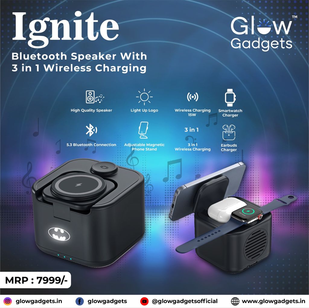 Glow Gadgets Ignite 3 in 1 Wireless Charger & Bluetooth Speaker