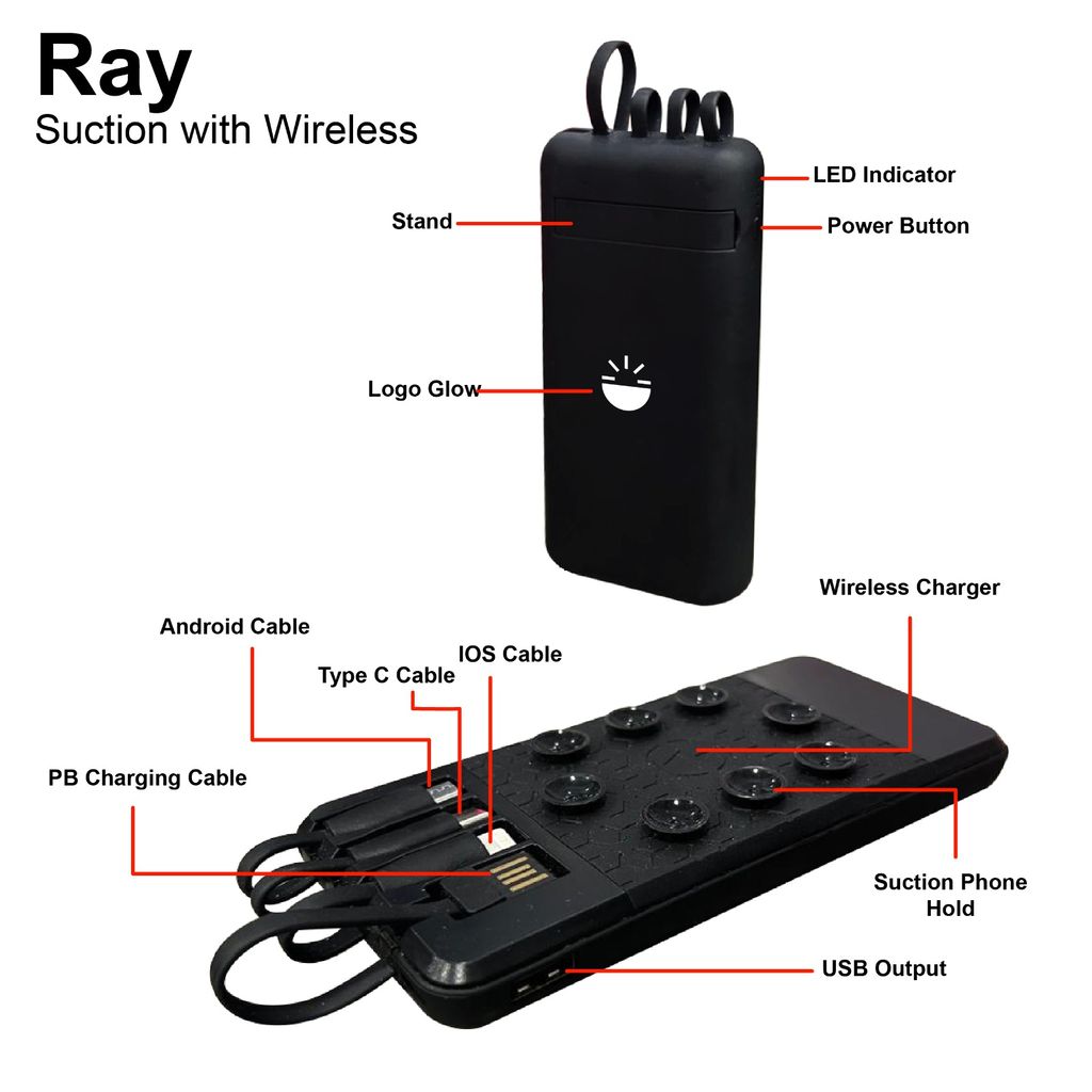 Glow Gadgets Ray 10000 mAh Suction With Wireless Powerbank