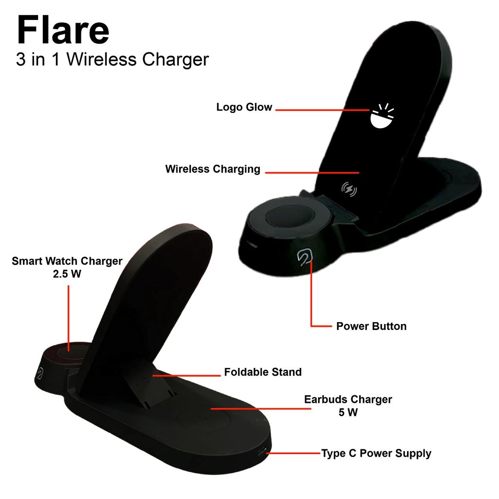 Glow Gadgets Flare Dock 3 in 1 Wireless charger
