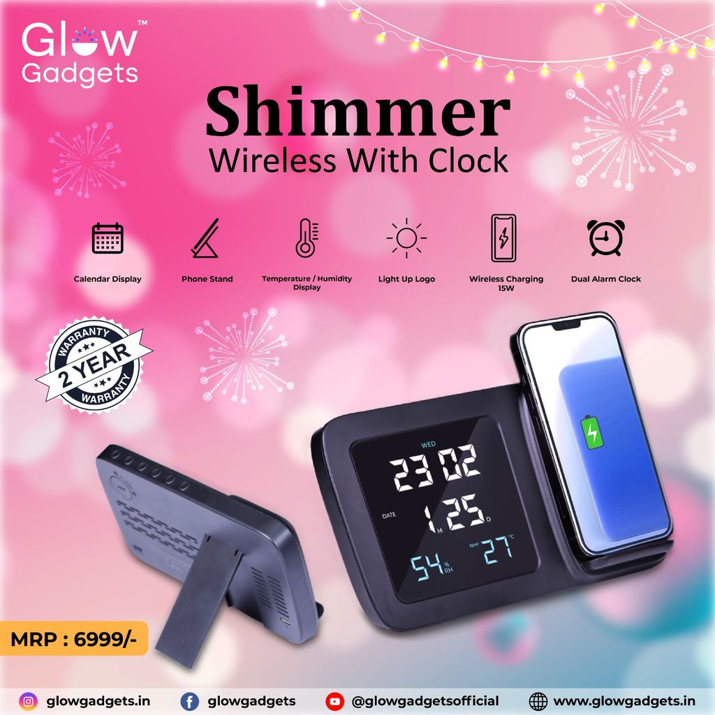 Glow Gadgets Shimmer Wireless charger with clock