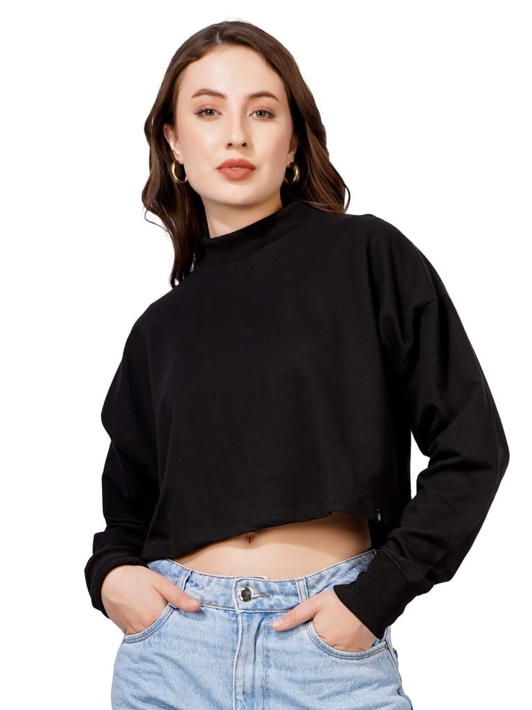 Premium Women Women Full Sleeve Solid Sweatshirt (Black) 2025 at ShopCircuit | ONDC