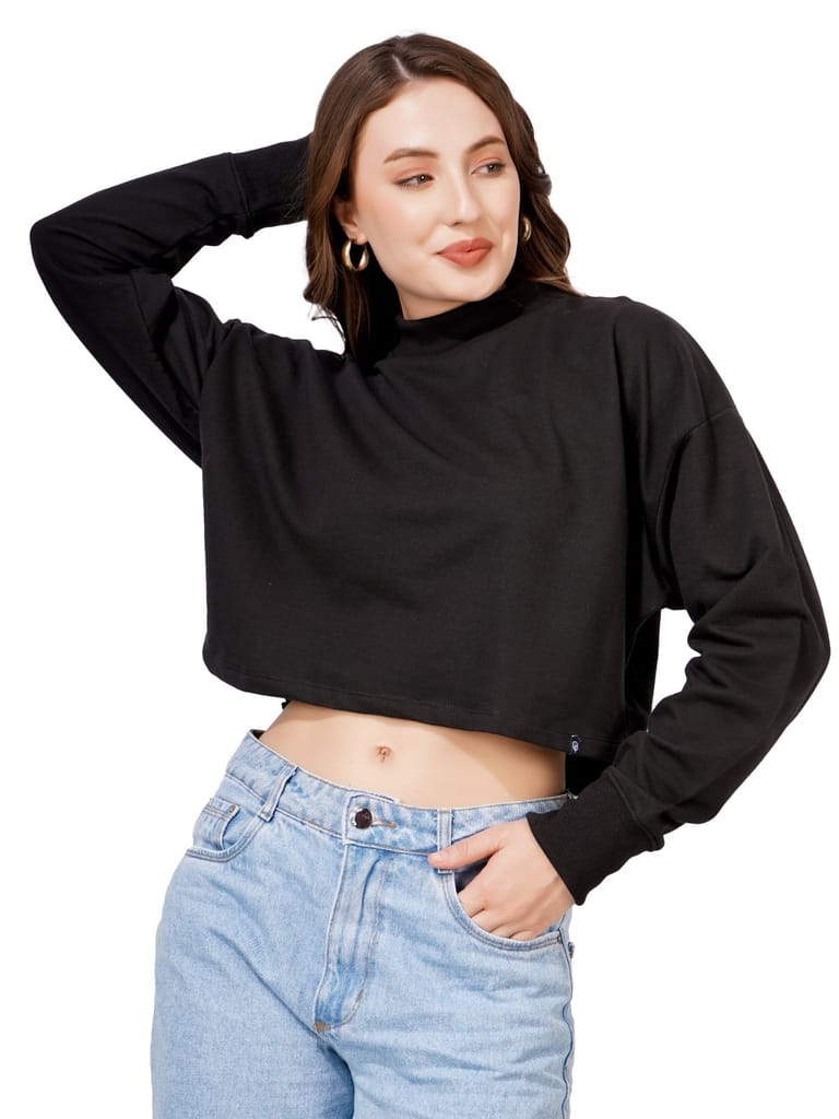 Premium Women Women Full Sleeve Solid Sweatshirt (Black) 2025 at ShopCircuit | ONDC