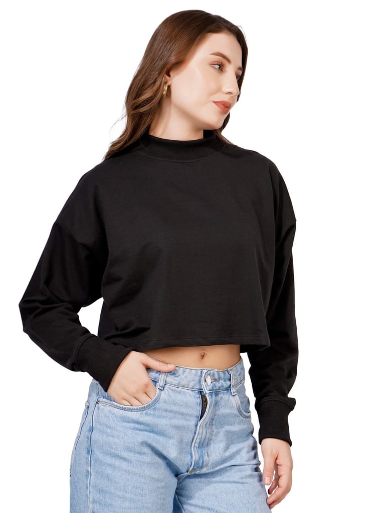 Premium Women Women Full Sleeve Solid Sweatshirt (Black) 2025 at ShopCircuit | ONDC