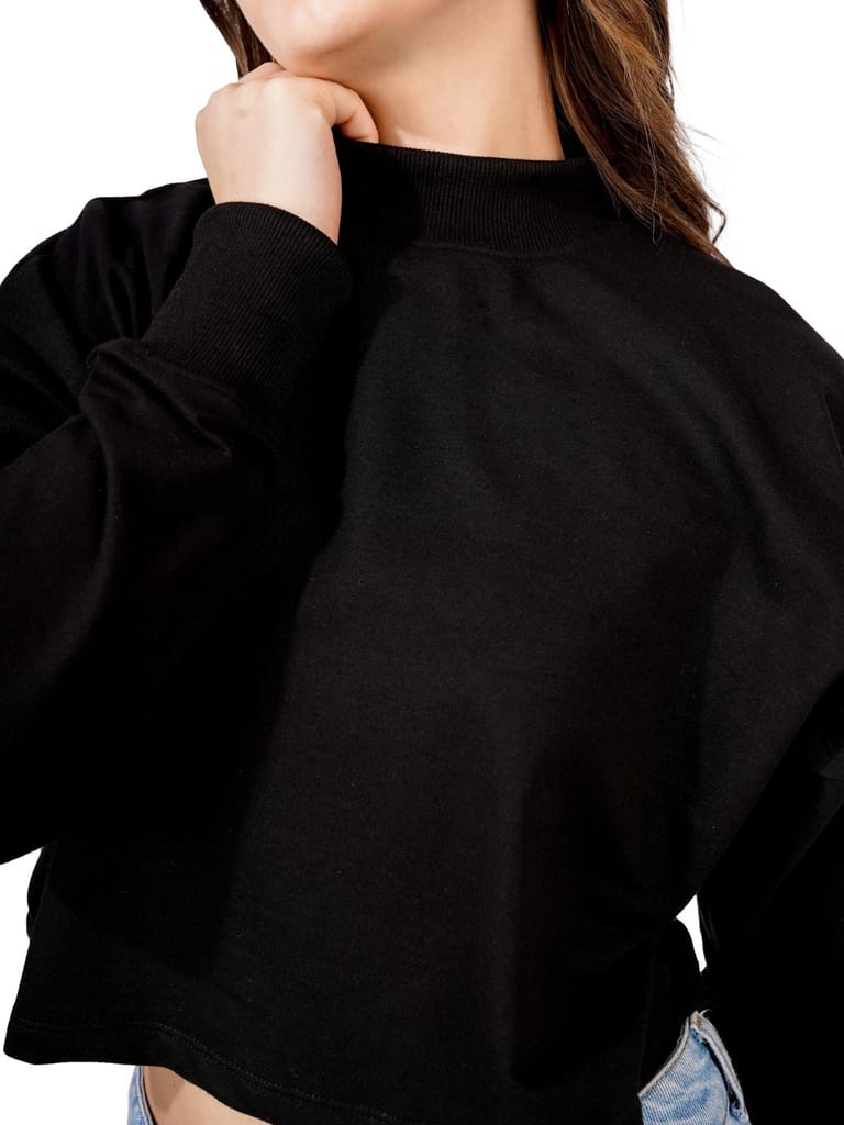 Premium Women Women Full Sleeve Solid Sweatshirt (Black) 2025 at ShopCircuit | ONDC