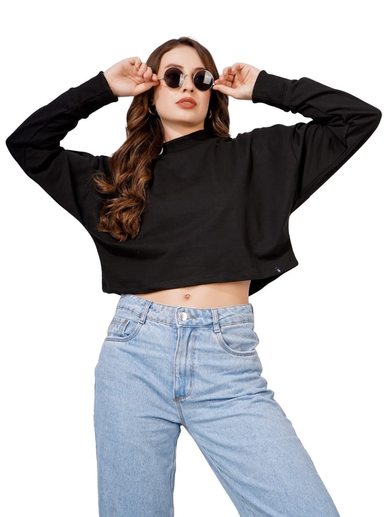 Premium Women Women Full Sleeve Solid Sweatshirt (Black) 2025 at ShopCircuit | ONDC