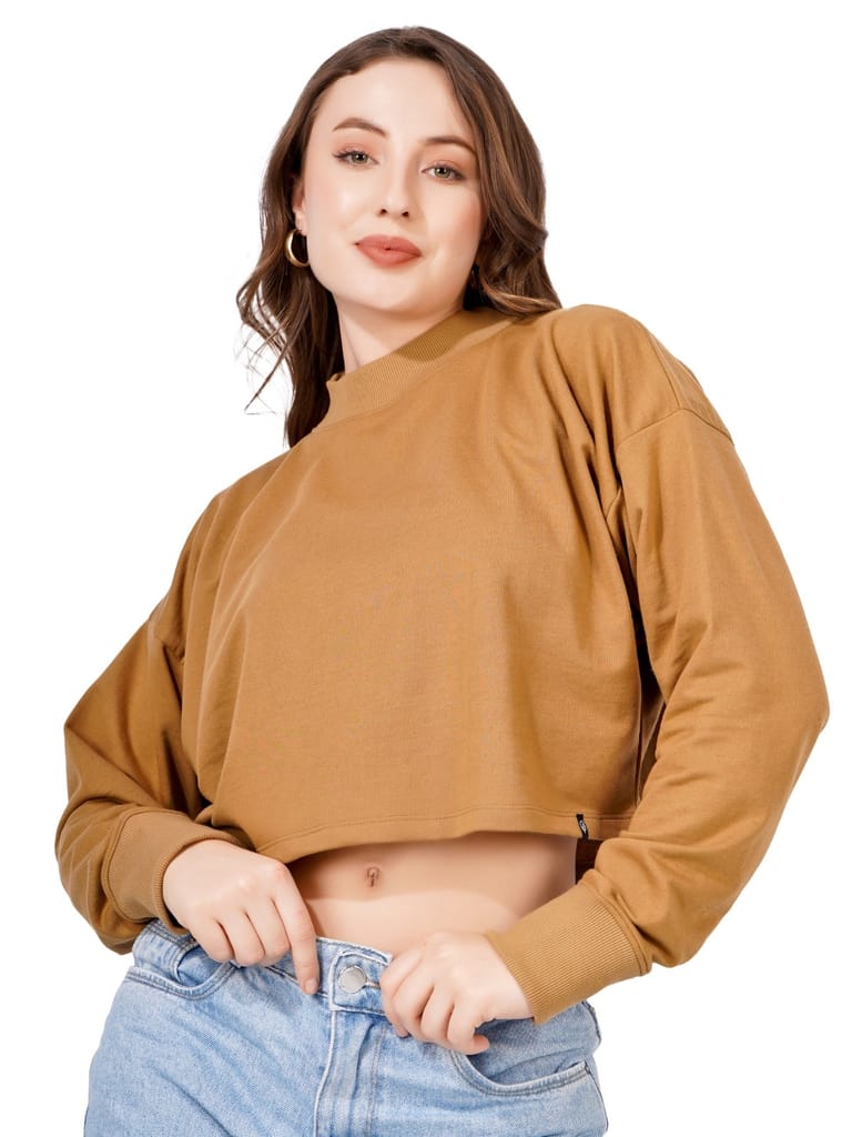 Premium Women Women Full Sleeve Solid Sweatshirt (Camel) 2025 at ShopCircuit | ONDC