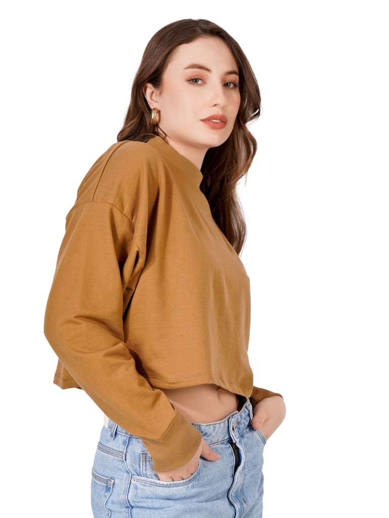 Premium Women Women Full Sleeve Solid Sweatshirt (Camel) 2025 at ShopCircuit | ONDC