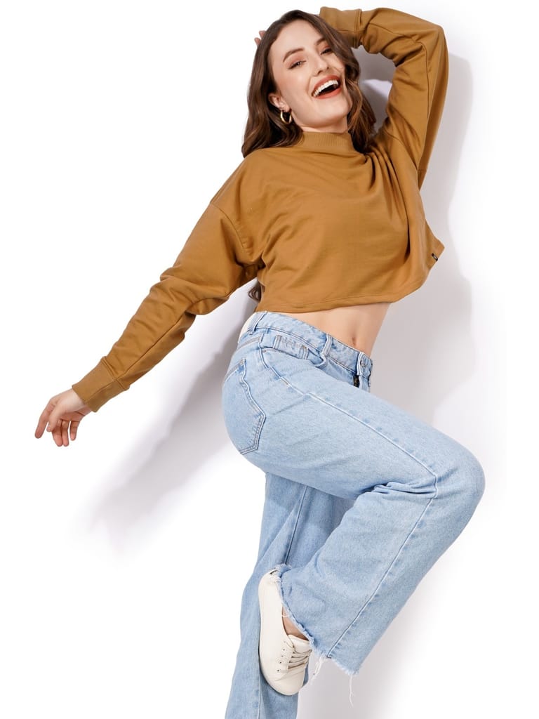 Premium Women Women Full Sleeve Solid Sweatshirt (Camel) 2025 at ShopCircuit | ONDC