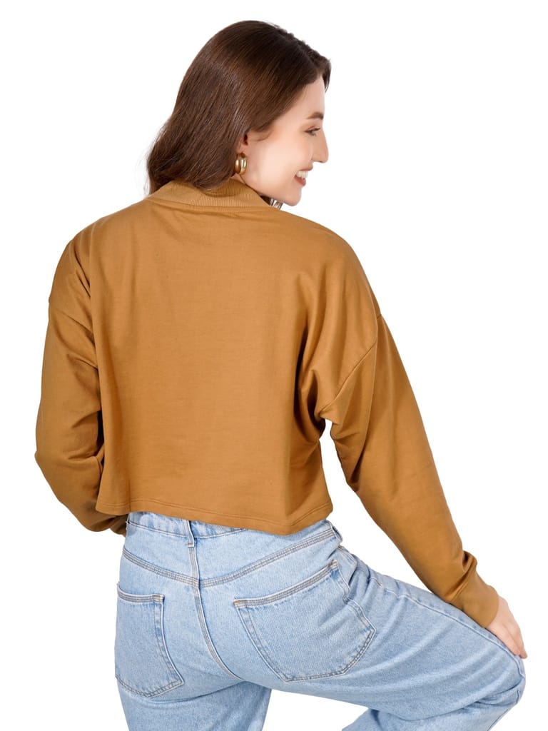 Premium Women Women Full Sleeve Solid Sweatshirt (Camel) 2025 at ShopCircuit | ONDC