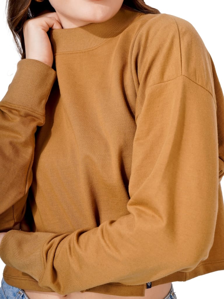 Premium Women Women Full Sleeve Solid Sweatshirt (Camel) 2025 at ShopCircuit | ONDC