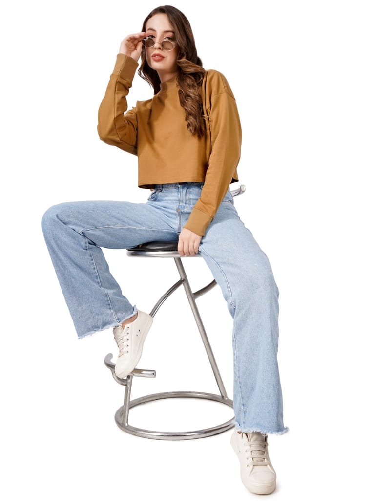 Premium Women Women Full Sleeve Solid Sweatshirt (Camel) 2025 at ShopCircuit | ONDC