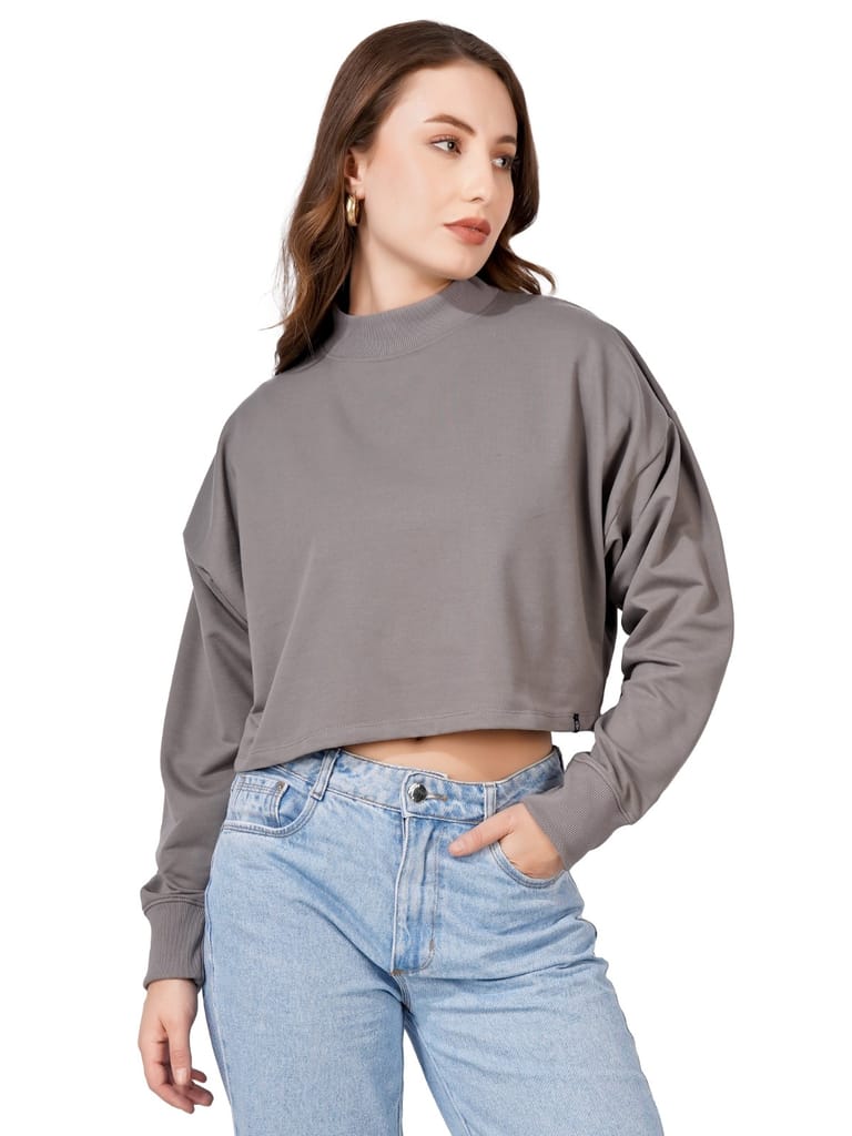 Women Full Sleeve Solid Sweatshirt (Light Grey)
