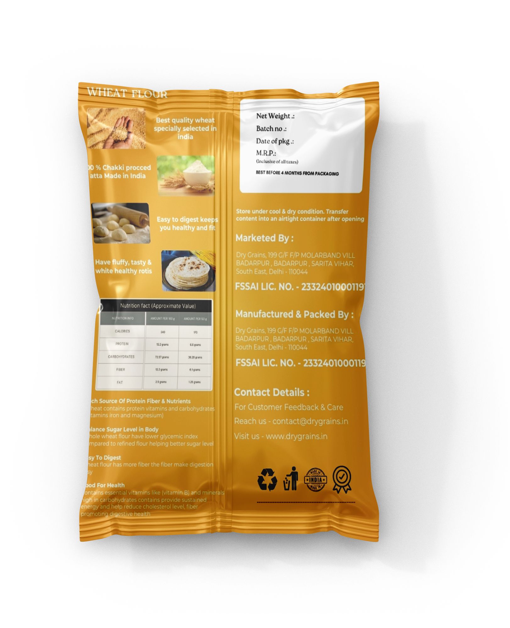 Buy 100% Chakki Processed Whole Wheat Flour Atta - 2kg, Best Quality Wheat Flour, Easy to Digest, Fluffy and Tasty Rotis, Good for Health, Rich in Nutrients