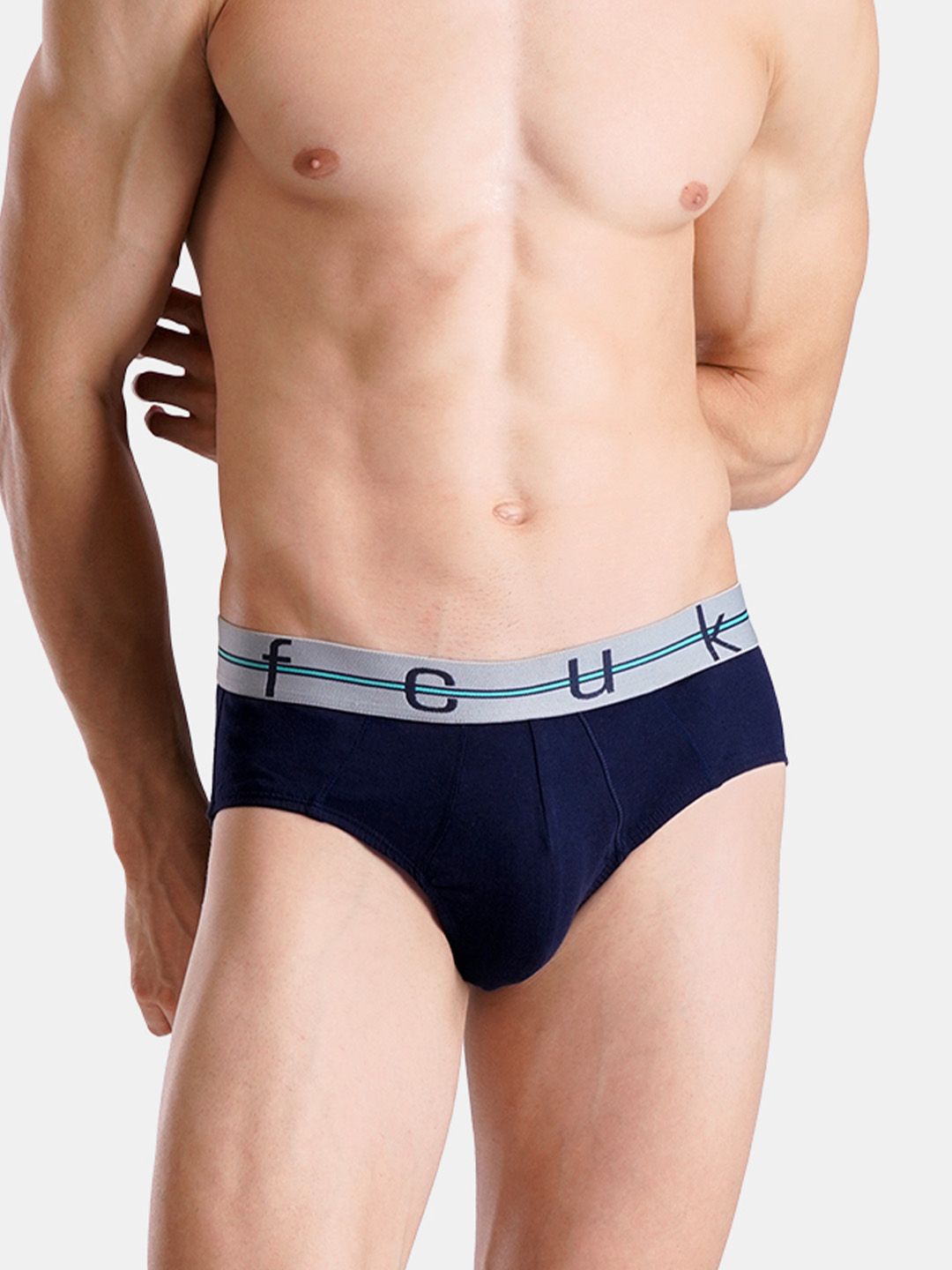 FCUK Play Norwood, Men's Solid Briefs Pack of 2 - Dark Sapphire