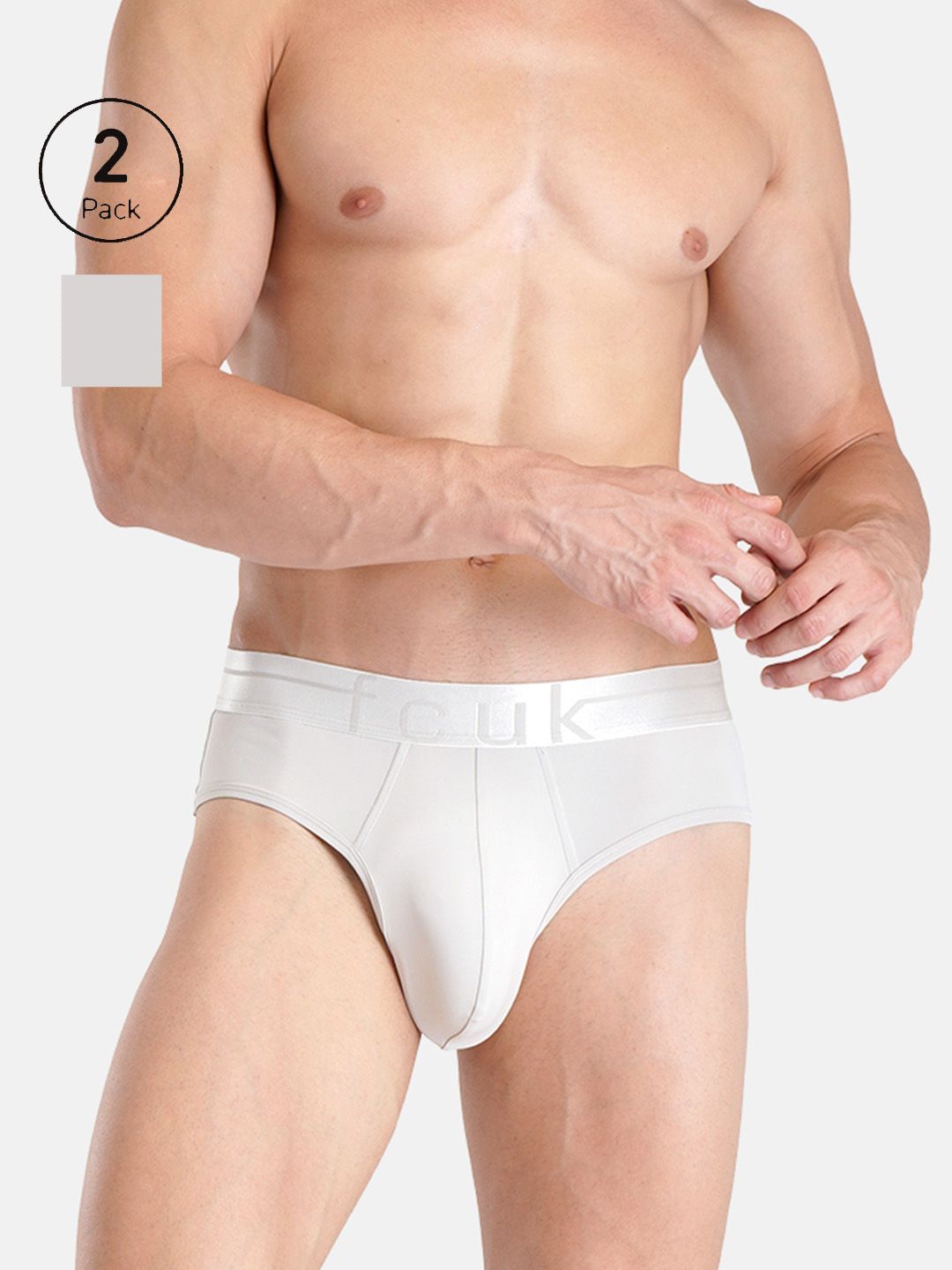 FCUK FLO Mersey,Men's Solid Briefs Pack of 2 - White