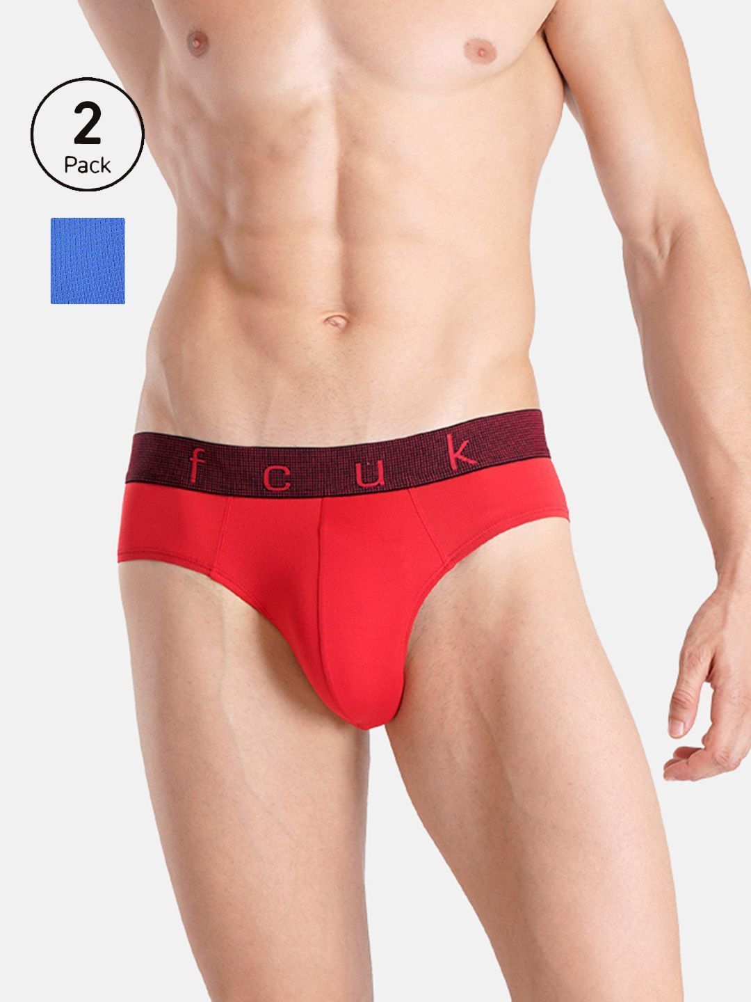 FCUK FLO Guston,Men's Mesh Briefs Pack of 2-Red-Blue