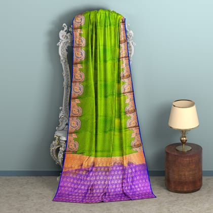 Green and Purple semi Silk Saree With Blouse Piece