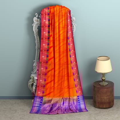 orange and ble semi silk saree with blouse piec