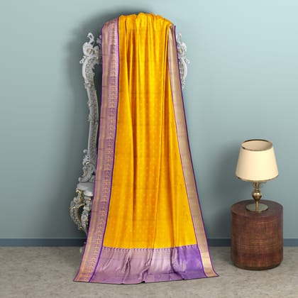 Yellow and blue semi Silk Saree With Zari Border and un stiched blose piece