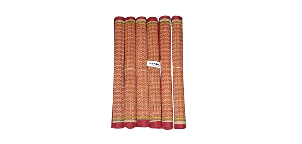Organic Handmade Kusha Grass Mat Eco-Friendly Chatai Assan for Pooja Sitting Mat - Pack of 6 (18x18 Inch, Multicolor)