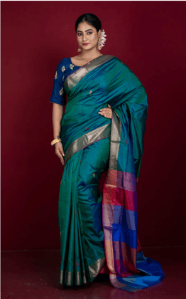 Green Silk Saree with Zari Border