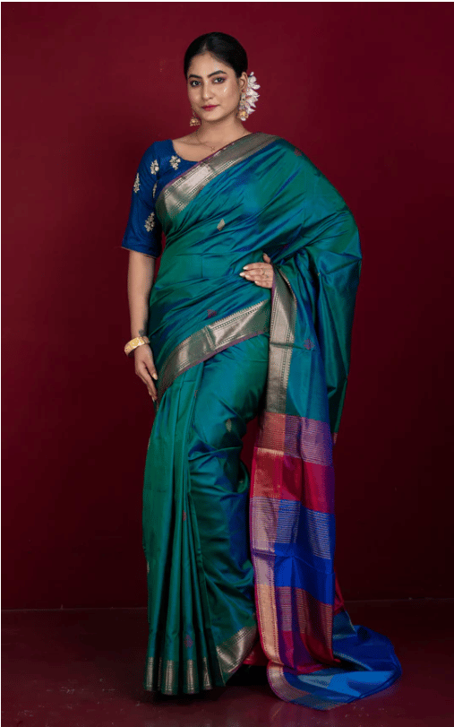 Green Silk Saree with Zari Border