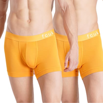 FCUK GLO Park Royal,Men's Solid Trunks Pack of 2-Gold