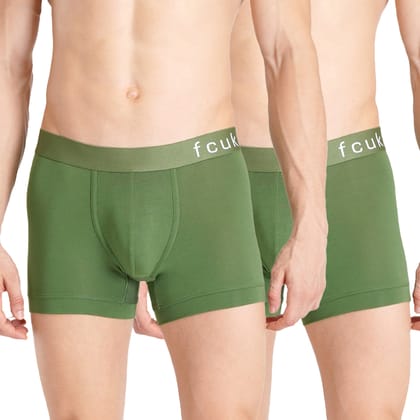 FCUK GLO Park Royal,Men's Solid Trunks Pack of 2-Green