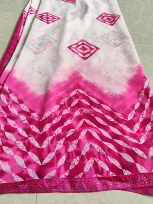 Half-white Pink Stone-work Georgette Saree