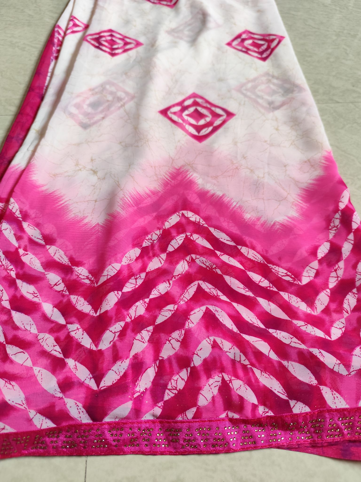 Half-white Pink Stone-work Georgette Saree