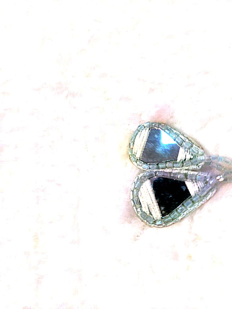 "Stunning Silver Mirror Hand Embroidered  saree and blouse and pallu hangings