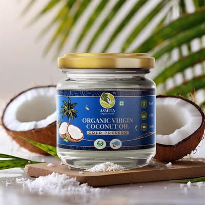Asmita Organic Farms Unrefined Cold Pressed Virgin Coconut Oil - 250 ml Organic Certified, Naturally Cholesterol-Free Rich Aroma & Flavor Ideal for Cooking, Skin & Hair Care