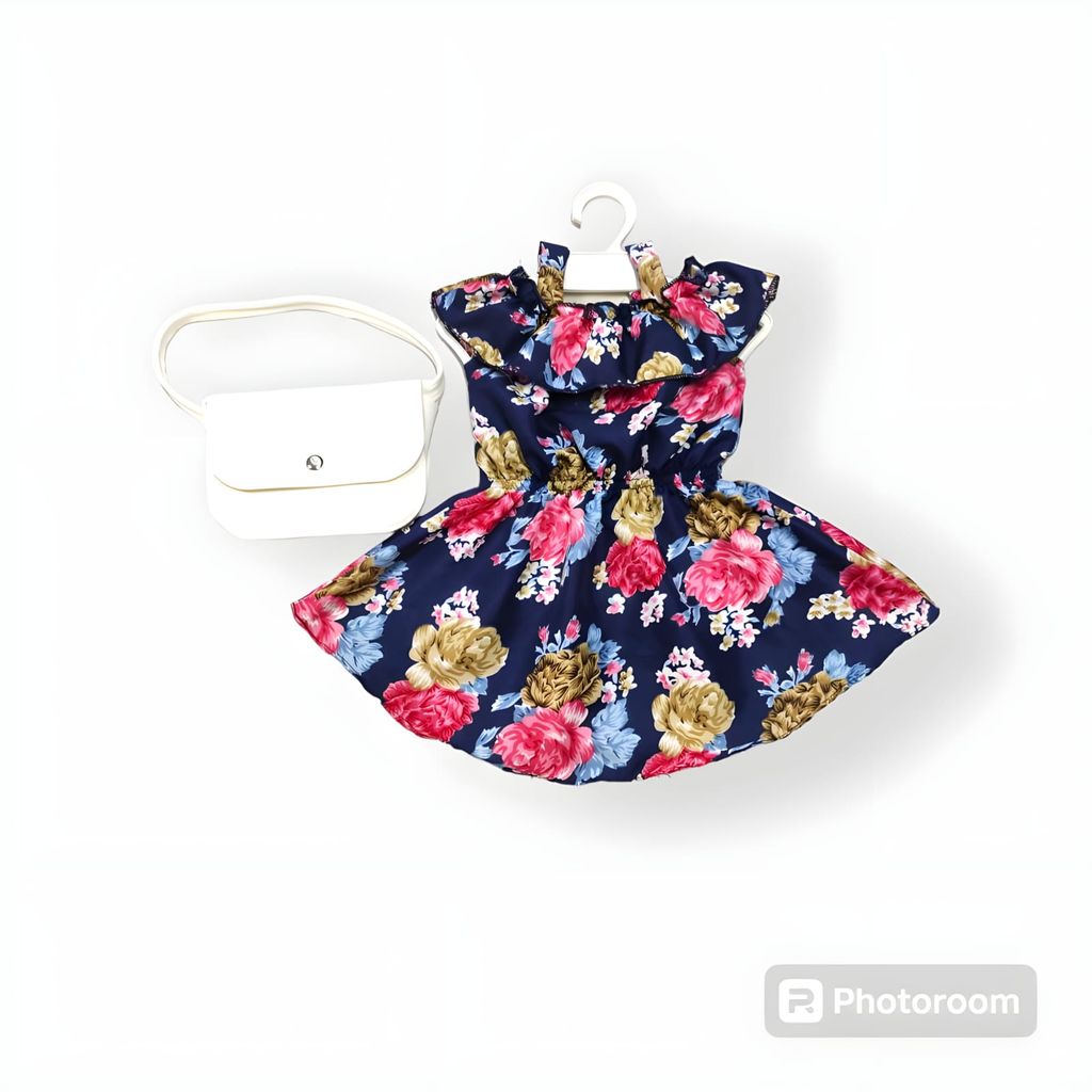 Little Girls' Floral Print Ruffle Sleeve Dress with Crossbody Bag