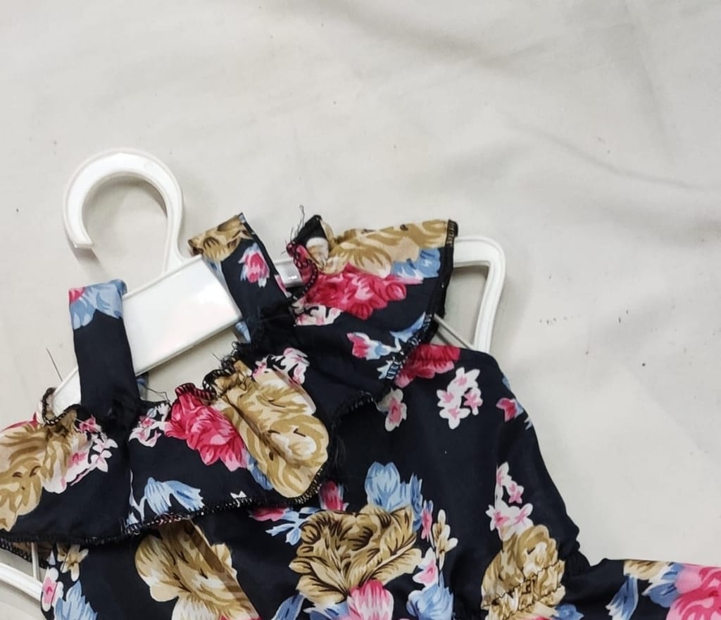 Little Girls' Floral Print Ruffle Sleeve Dress with Crossbody Bag