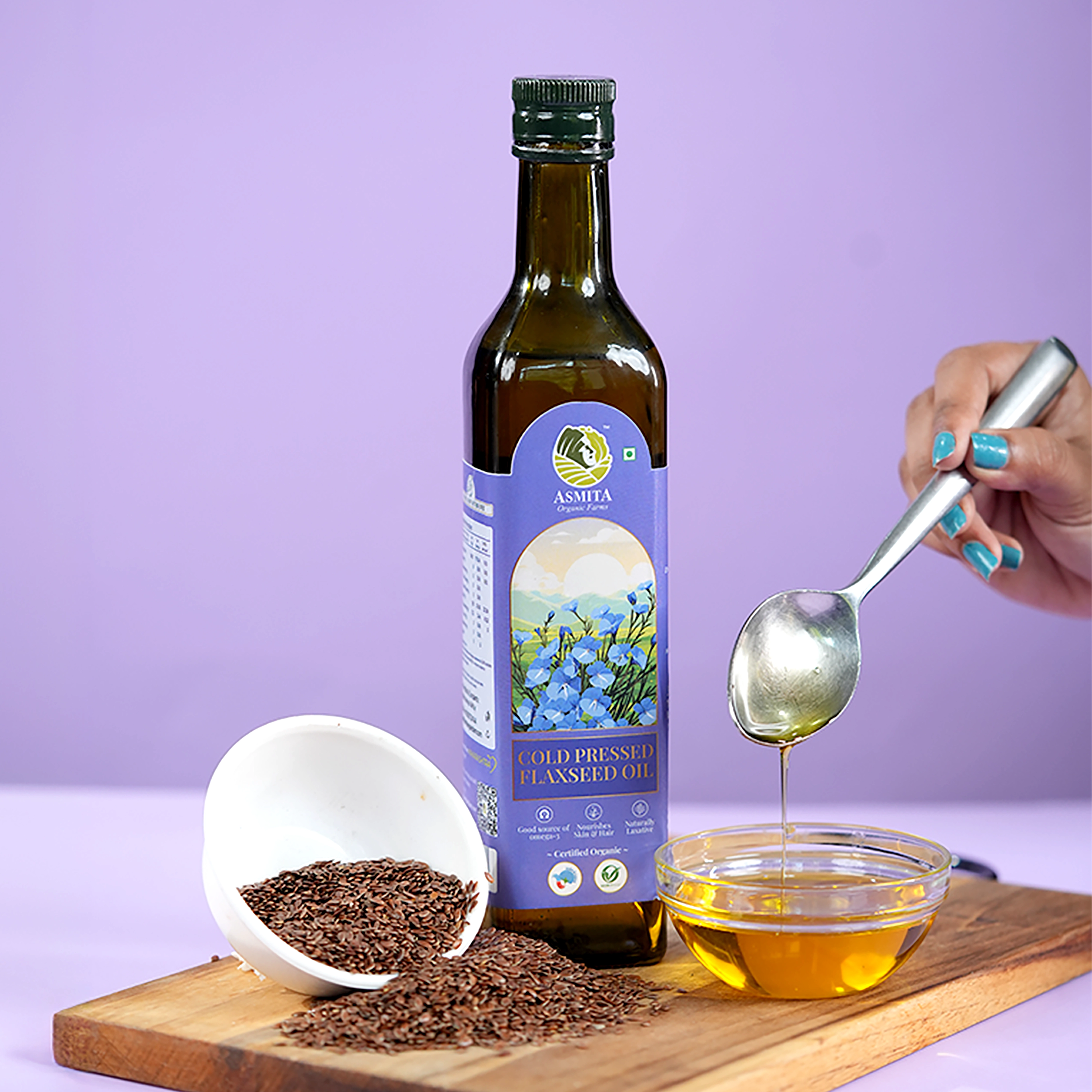 Asmita Organic Farms Unrefined Cold Pressed Virgin Coconut Oil - 500 ml Organic Certified, Naturally Cholesterol-Free Rich Aroma & Flavor Ideal for Cooking, Skin & Hair Care