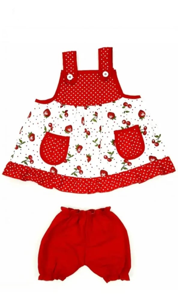 Newborn Baby Girl's Strawberry Print Dress and Bloomers Set