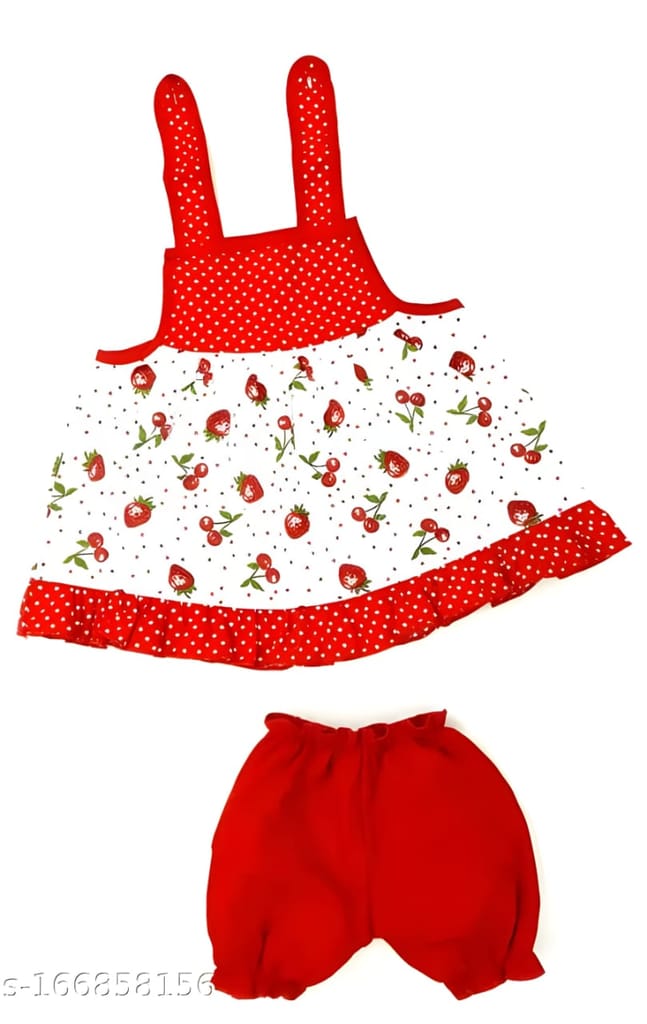 Newborn Baby Girl's Strawberry Print Dress and Bloomers Set