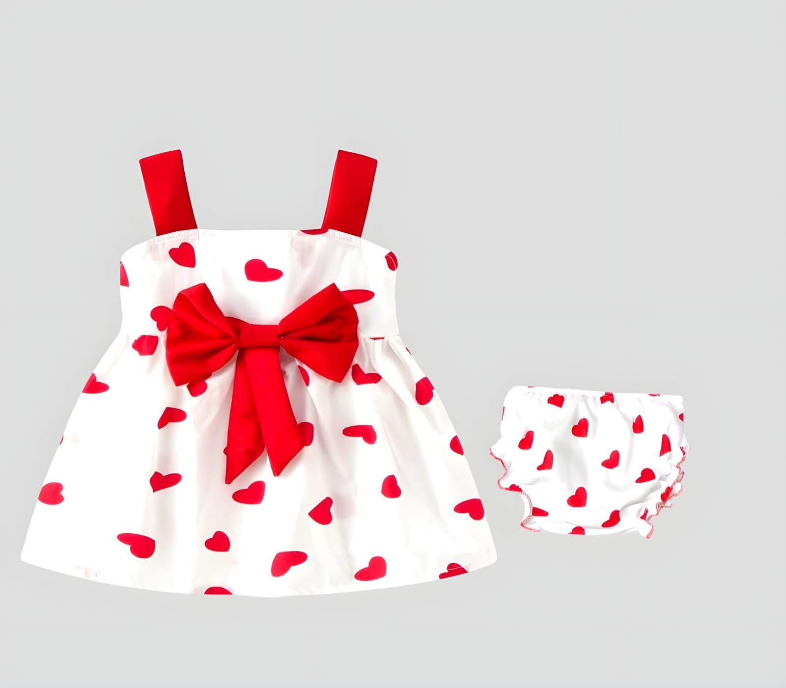  Red and White Polka Dot Baby Dress with Bow and Diaper Cover Set