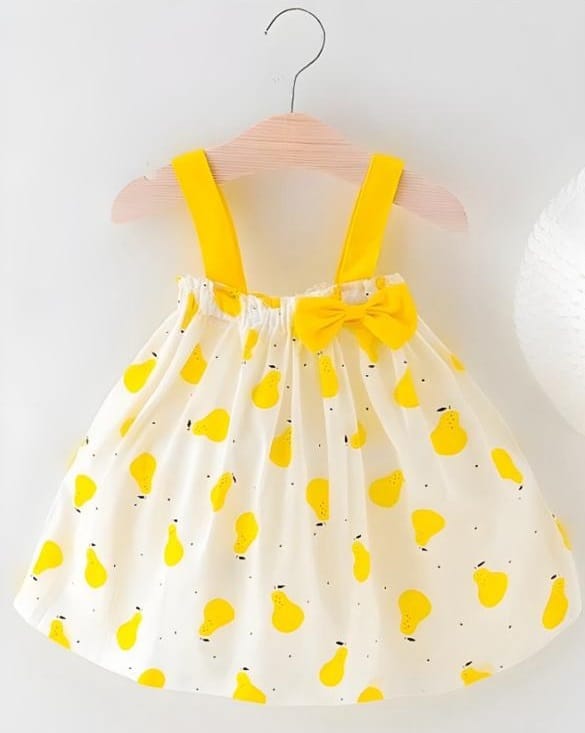 Yellow Pear Print Bowknot Baby Dress