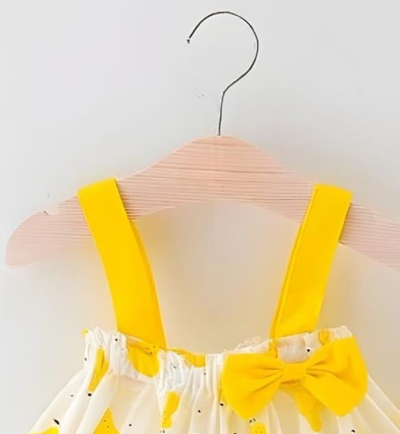 Yellow Pear Print Bowknot Baby Dress
