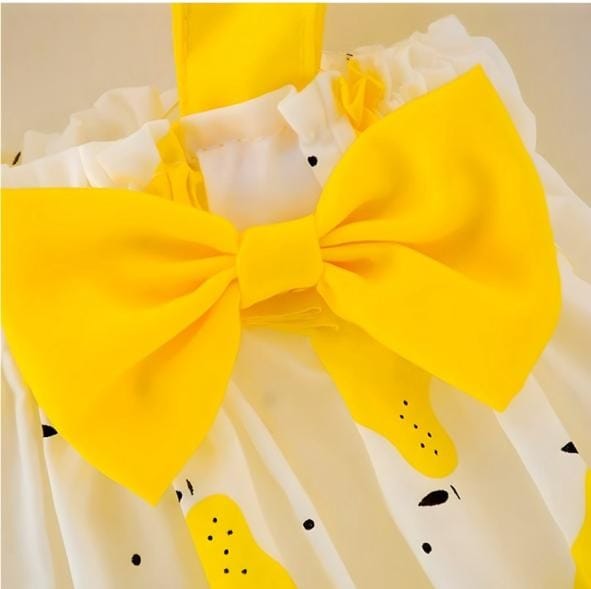 Yellow Pear Print Bowknot Baby Dress